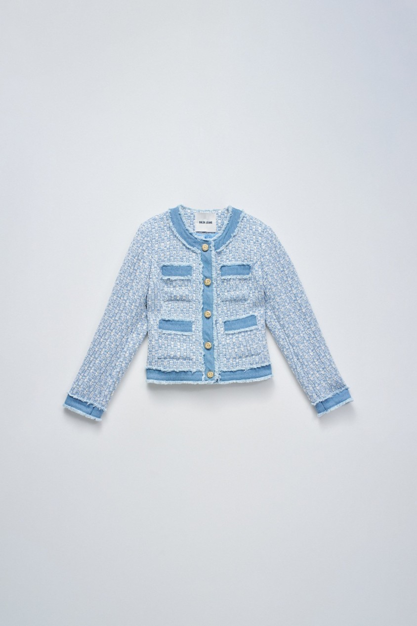 VESTE EN TWEED AVEC DÉTAILS EN JEAN