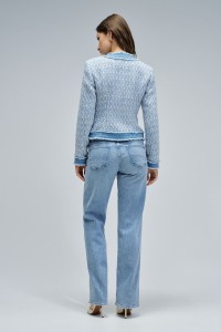 CASACO DE TWEED COM DETALHES EM DENIM