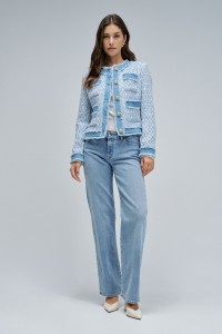 CASACO DE TWEED COM DETALHES EM DENIM