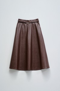JUPE MIDI EFFET CUIR AVEC CEINTURE