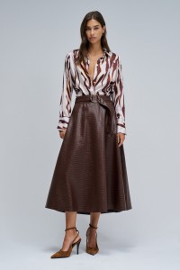 JUPE MIDI EFFET CUIR AVEC CEINTURE