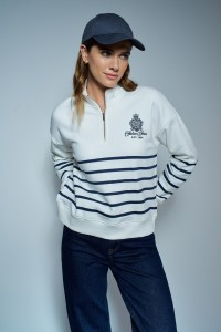SWEAT  RAYURES AVEC DEMI-FERMETURE CLAIR