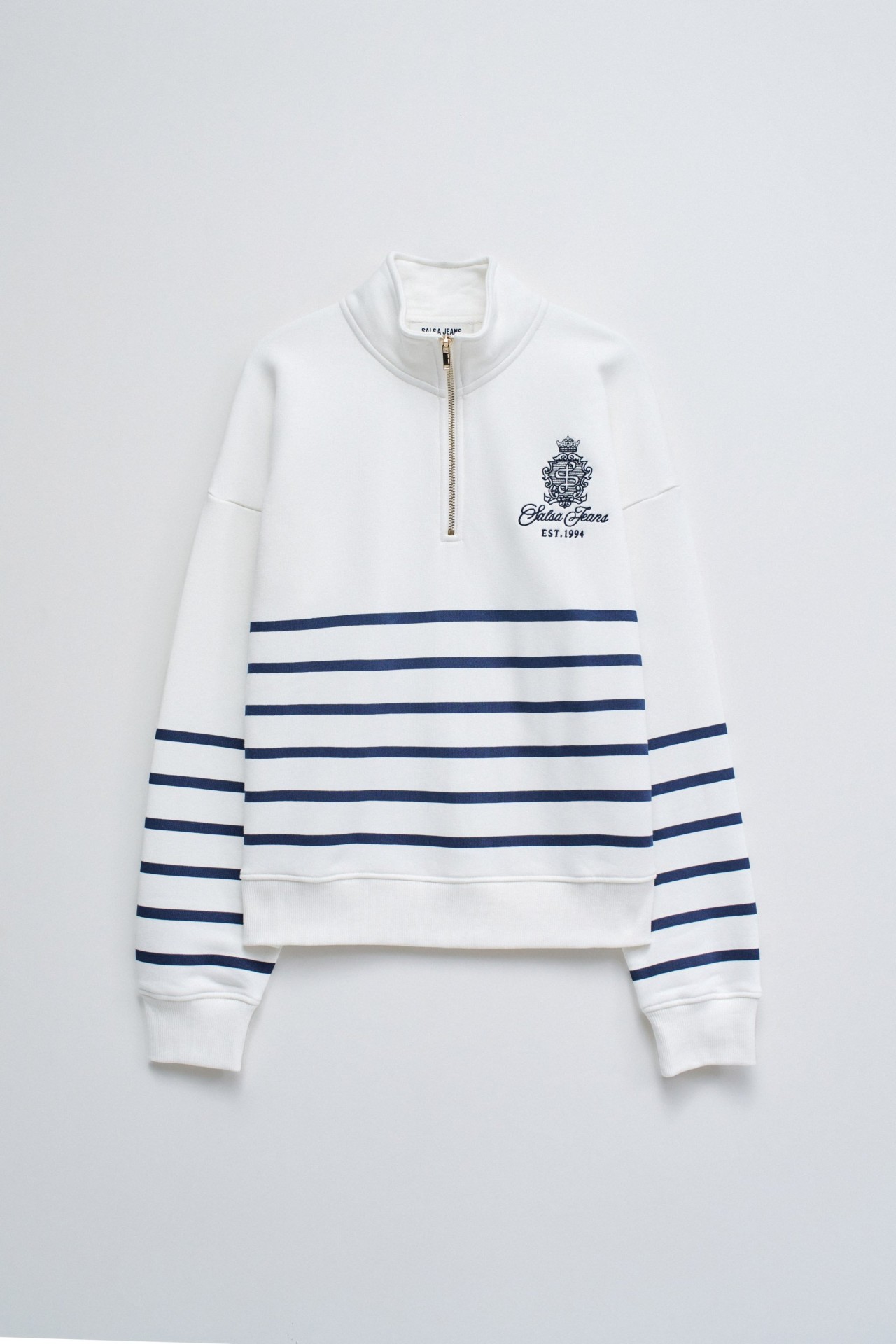SWEATSHIRT DE RISCAS COM MEIO FECHO
