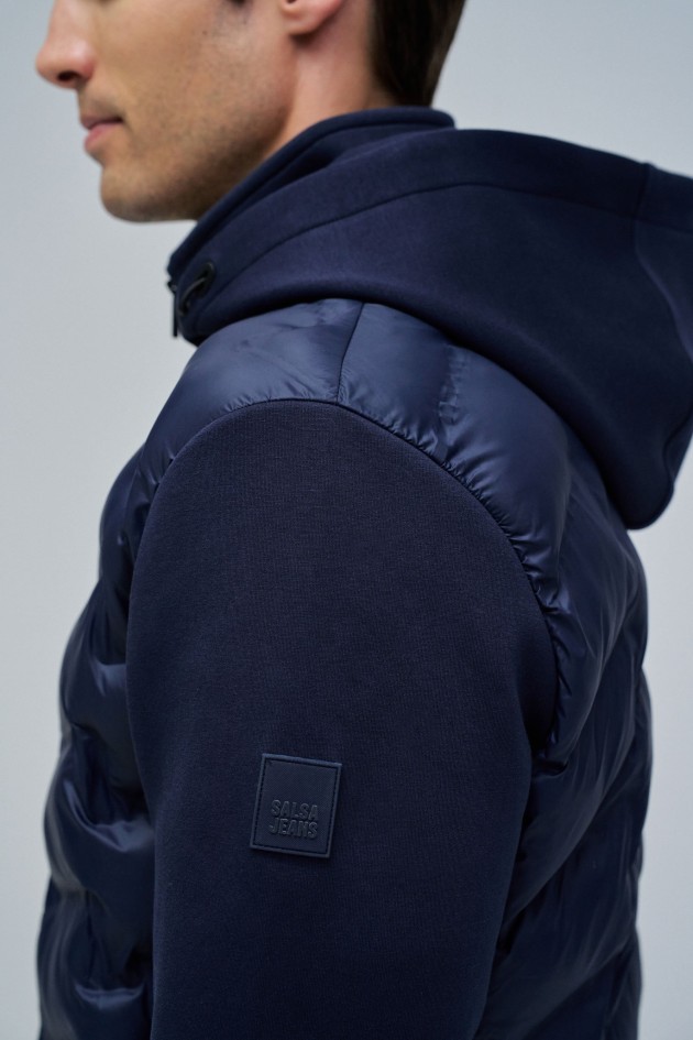 PADDED COAT WITH MIXED MATERIALS