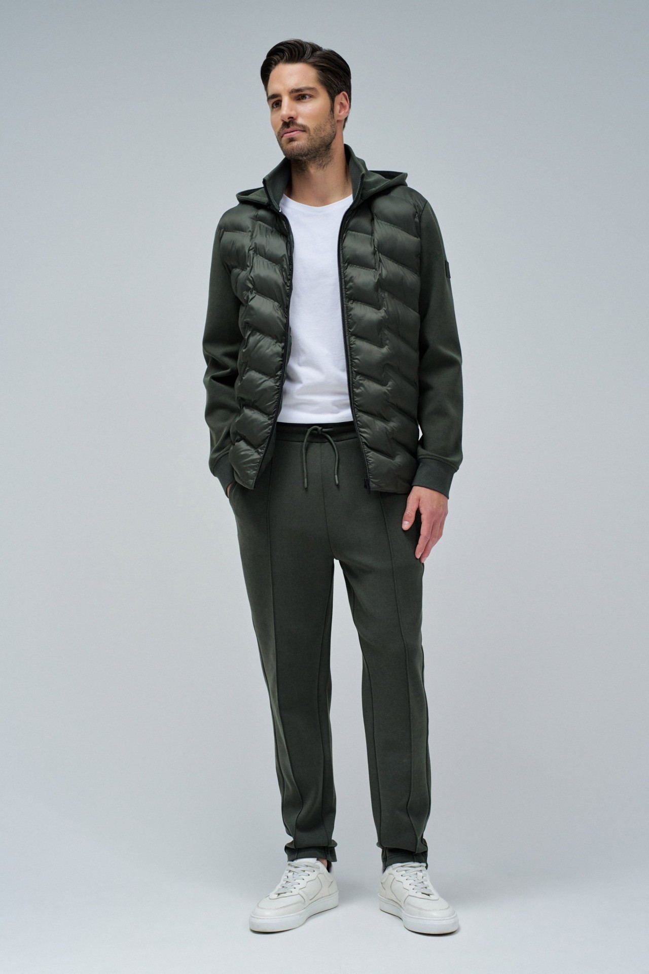 PADDED COAT WITH MIXED MATERIALS