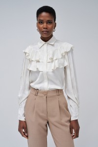 CAMISA DE SATN CON VOLANTES