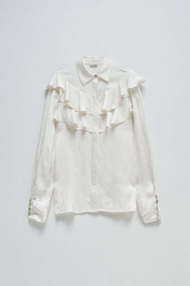 CAMISA DE SATÉN CON VOLANTES