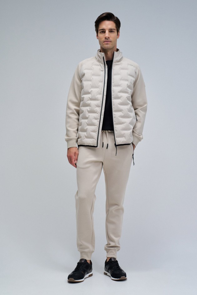 PADDED COAT WITH MIXED MATERIALS