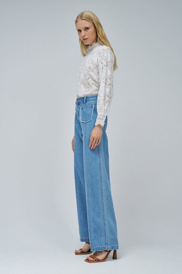 JEANS WIDE LEG EM LIGHTDENIM