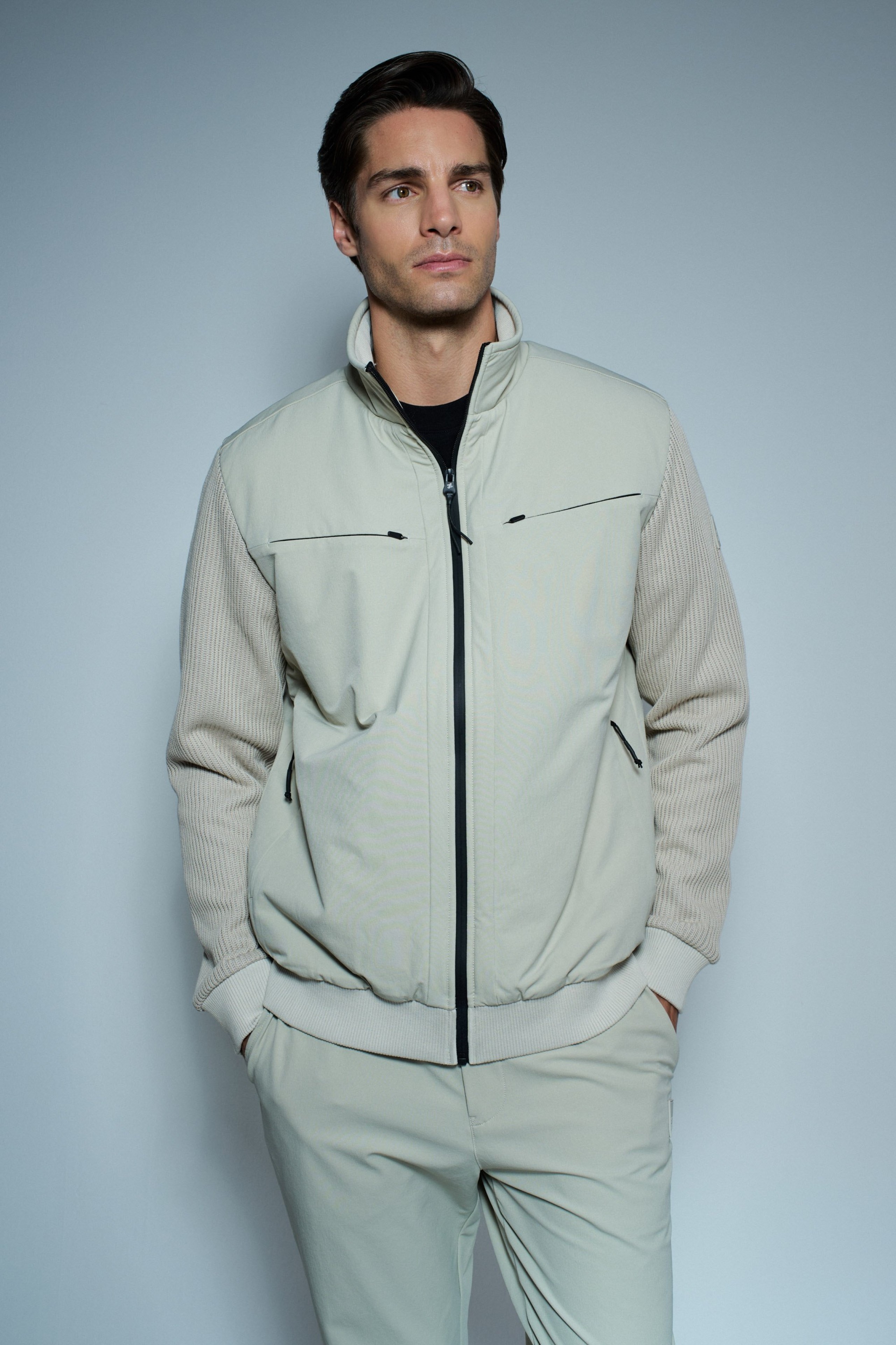 PADDED COAT WITH MIXED MATERIALS