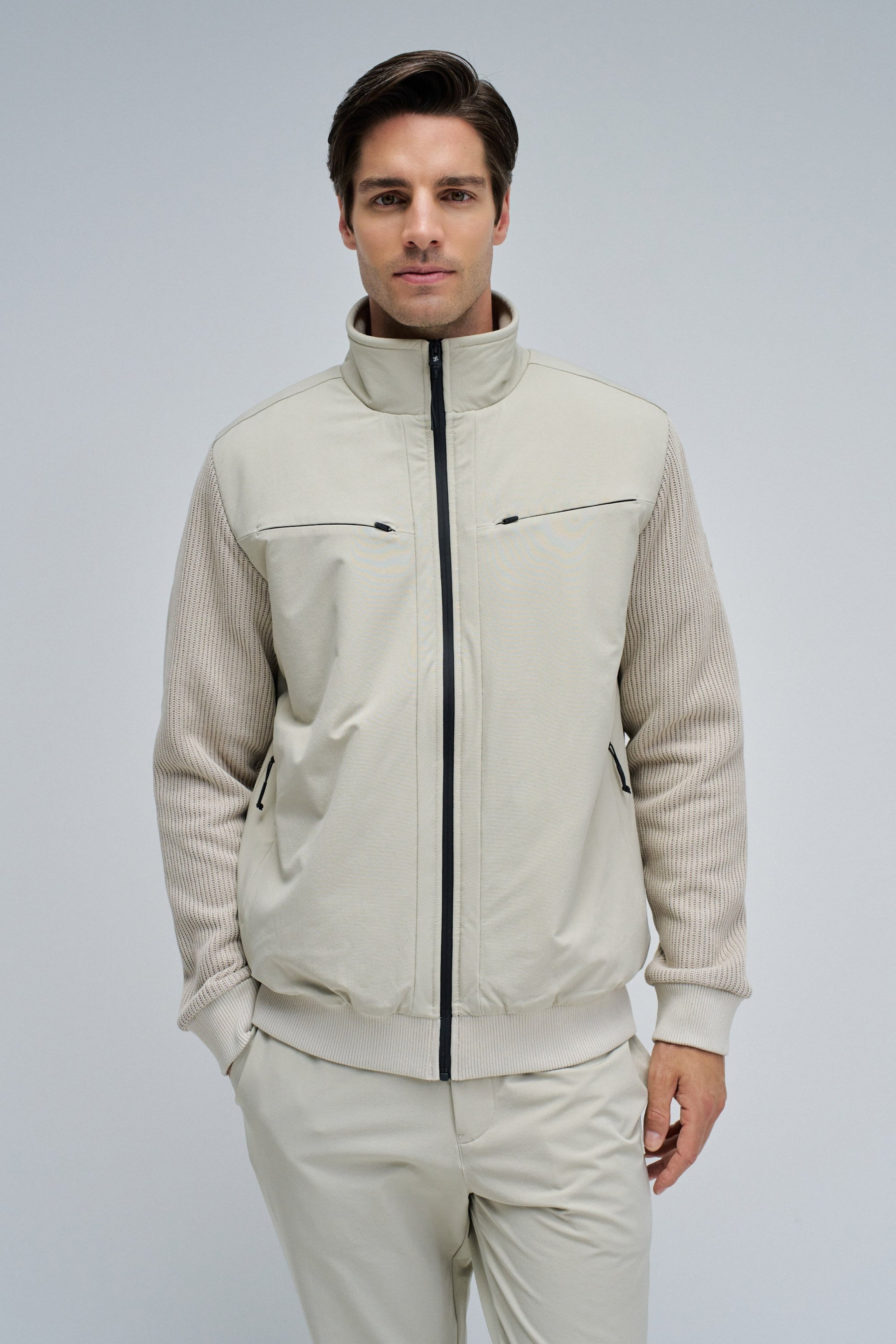 PADDED COAT WITH MIXED MATERIALS