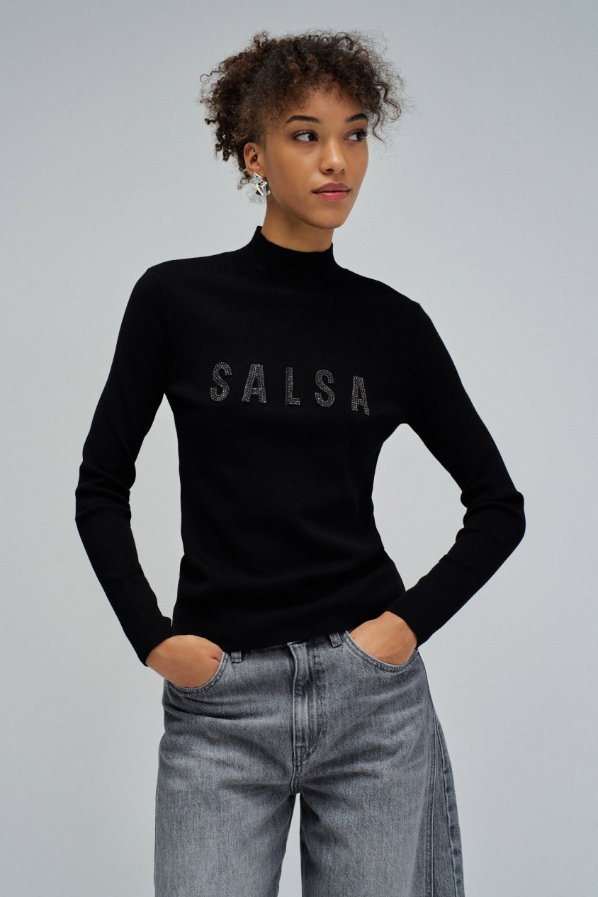 RIBBED KNIT SWEATER WITH BRANDING