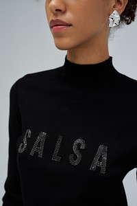 RIBBED KNIT SWEATER WITH BRANDING