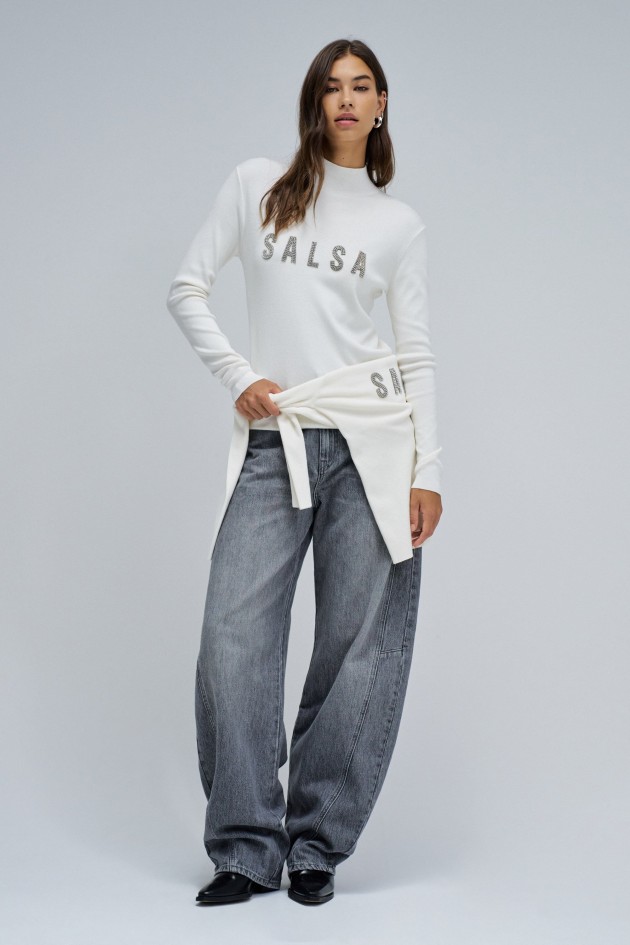 CAMISOLA DE MALHA CANELADA COM BRANDING