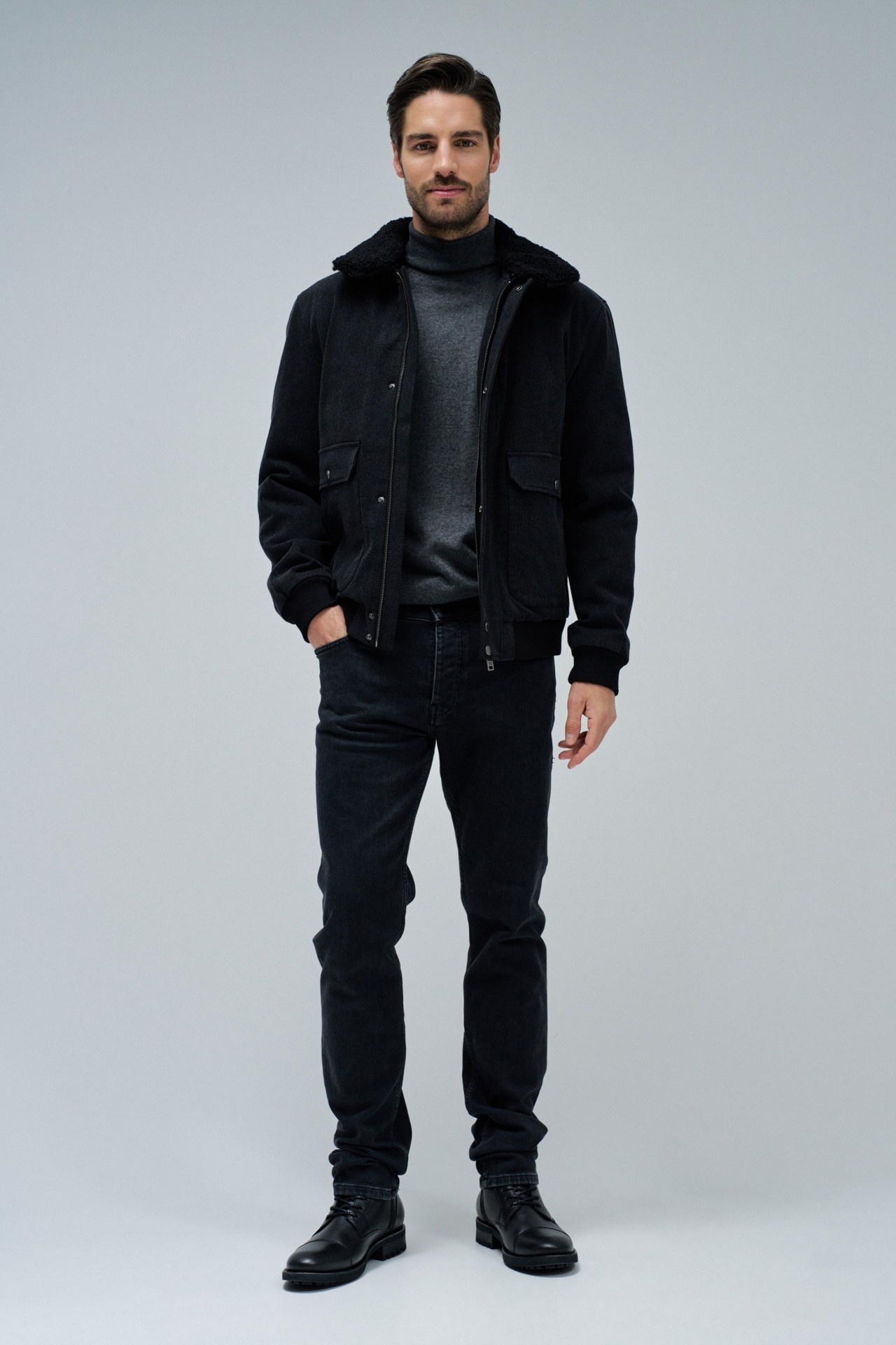 BOMBER JACKET WITH FUR COLLAR