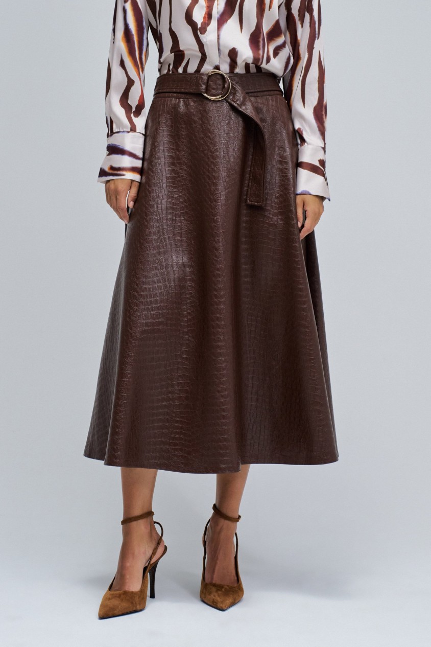 MIDI LEATHER EFFECT SKIRT WITH BELT