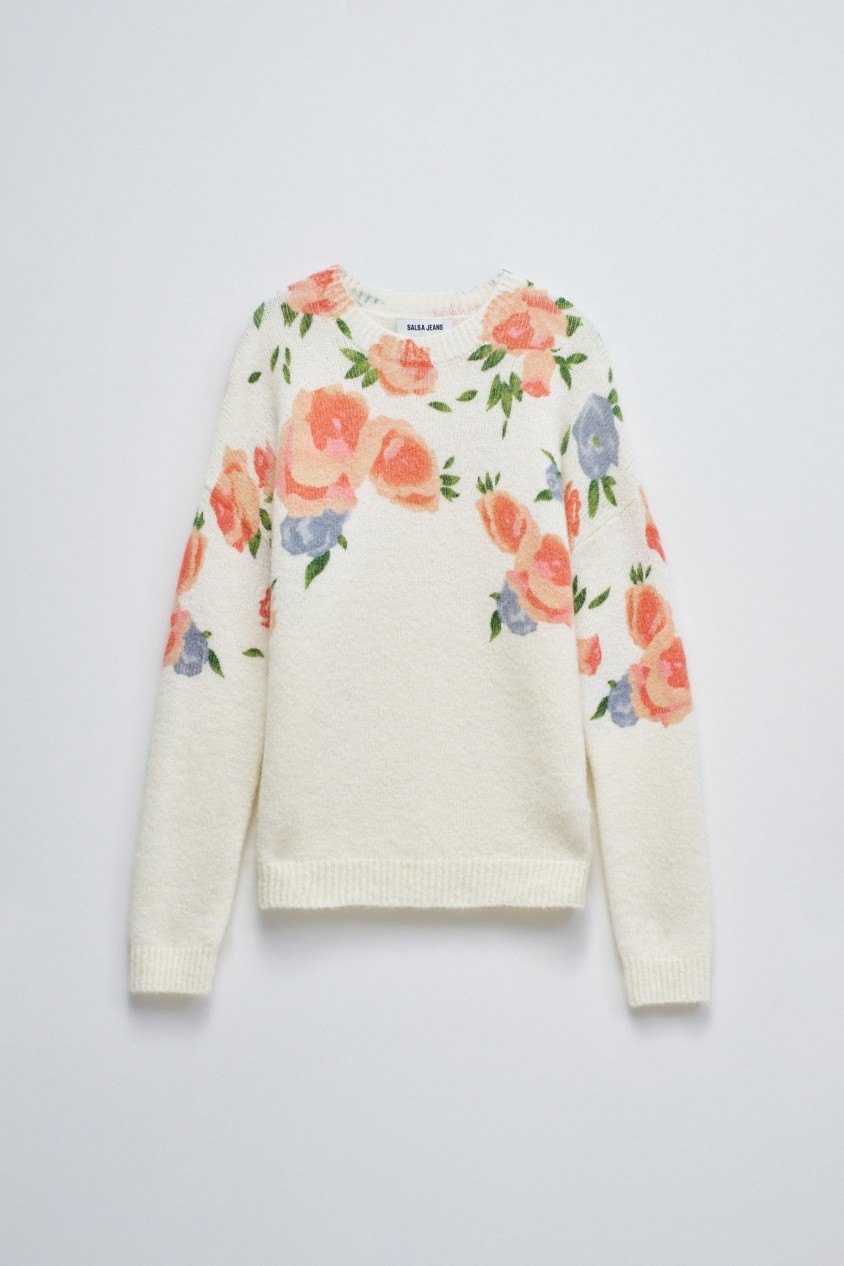 SUDADERA DE LANA Y OHAIR CON ESTAMPADO FLORAL