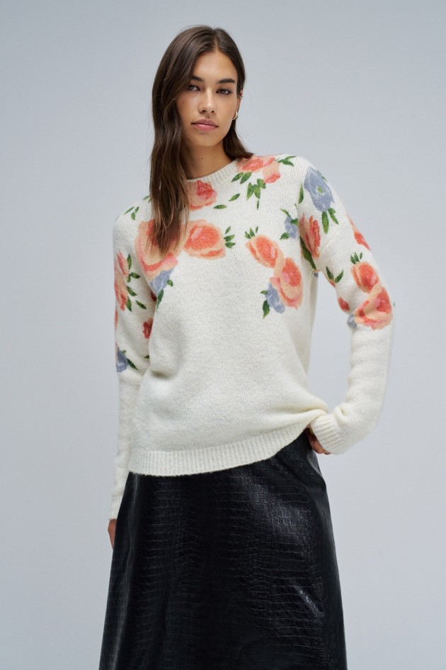 SUDADERA DE LANA Y OHAIR CON ESTAMPADO FLORAL