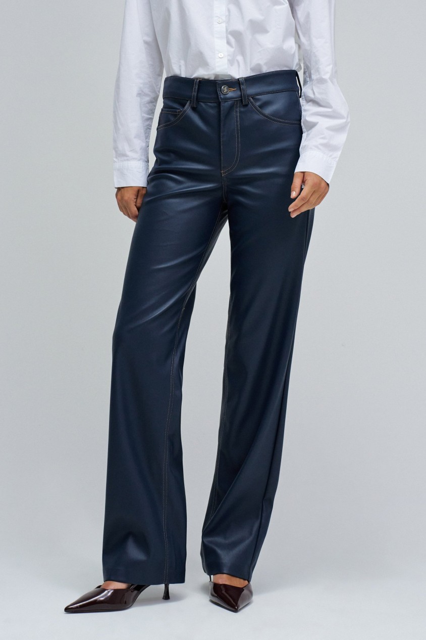 FAITH PUSH IN STRAIGHT LEATHER EFFECT JEANS