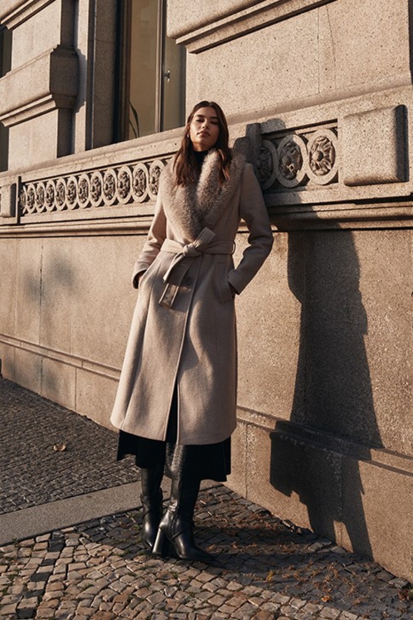 GRACE LONG WOOLLEN COAT WITH FUR