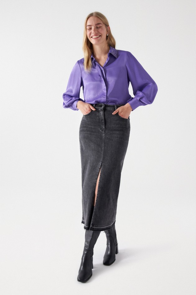 SATIN-FEEL SHIRT WITH METALLIC APPLIQUÉS