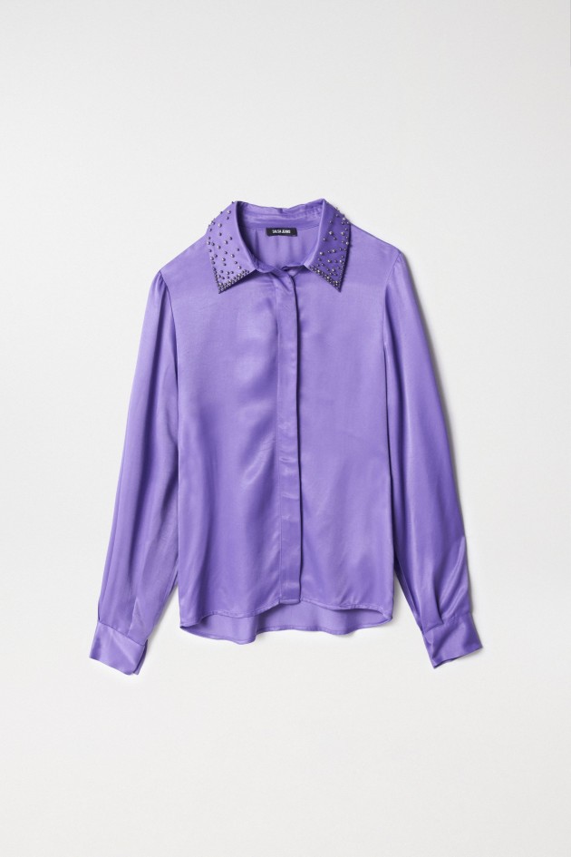 SATIN-FEEL SHIRT WITH METALLIC APPLIQUÉS