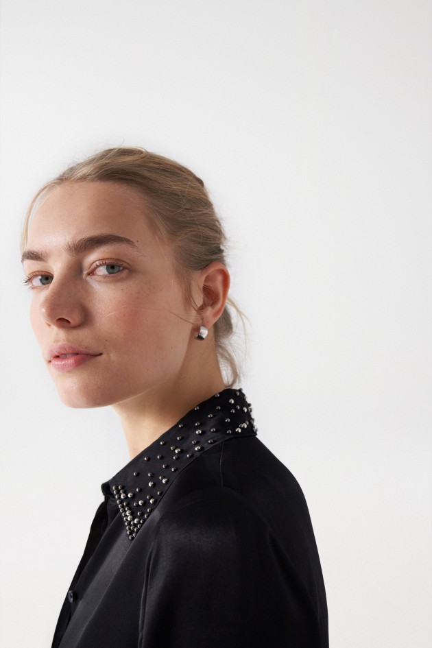 SATIN-FEEL SHIRT WITH METALLIC APPLIQUÉS