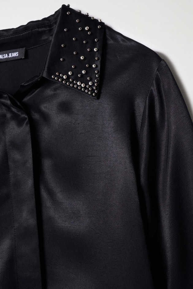 SATIN-FEEL SHIRT WITH METALLIC APPLIQUÉS