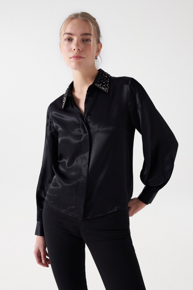 SATIN-FEEL SHIRT WITH METALLIC APPLIQUÉS