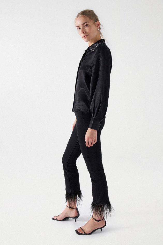 SATIN-FEEL SHIRT WITH METALLIC APPLIQUÉS