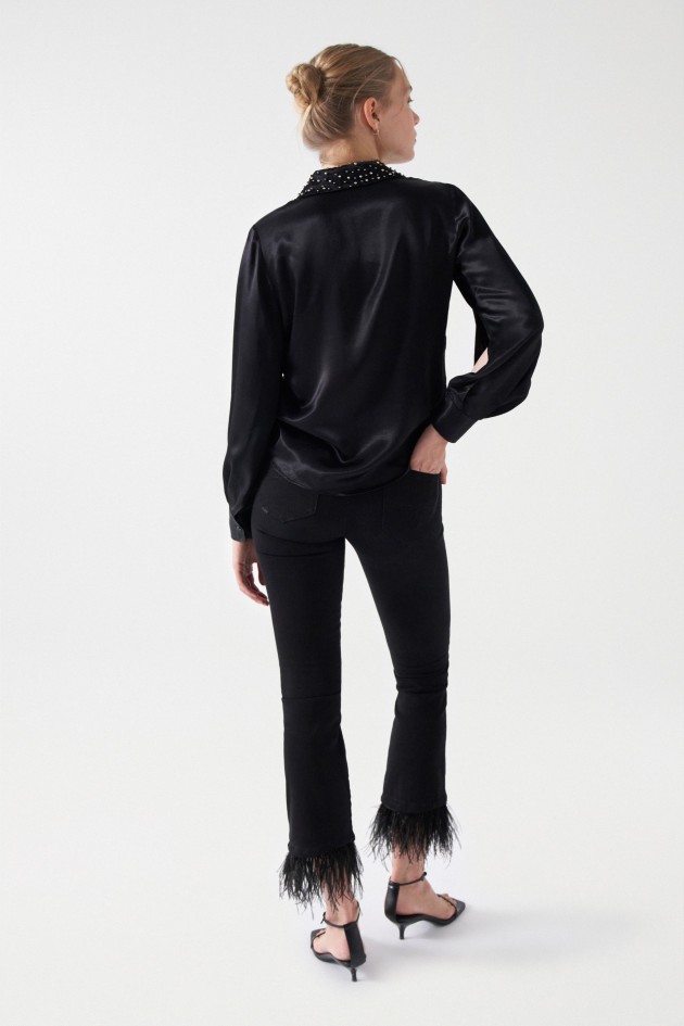 SATIN-FEEL SHIRT WITH METALLIC APPLIQUÉS