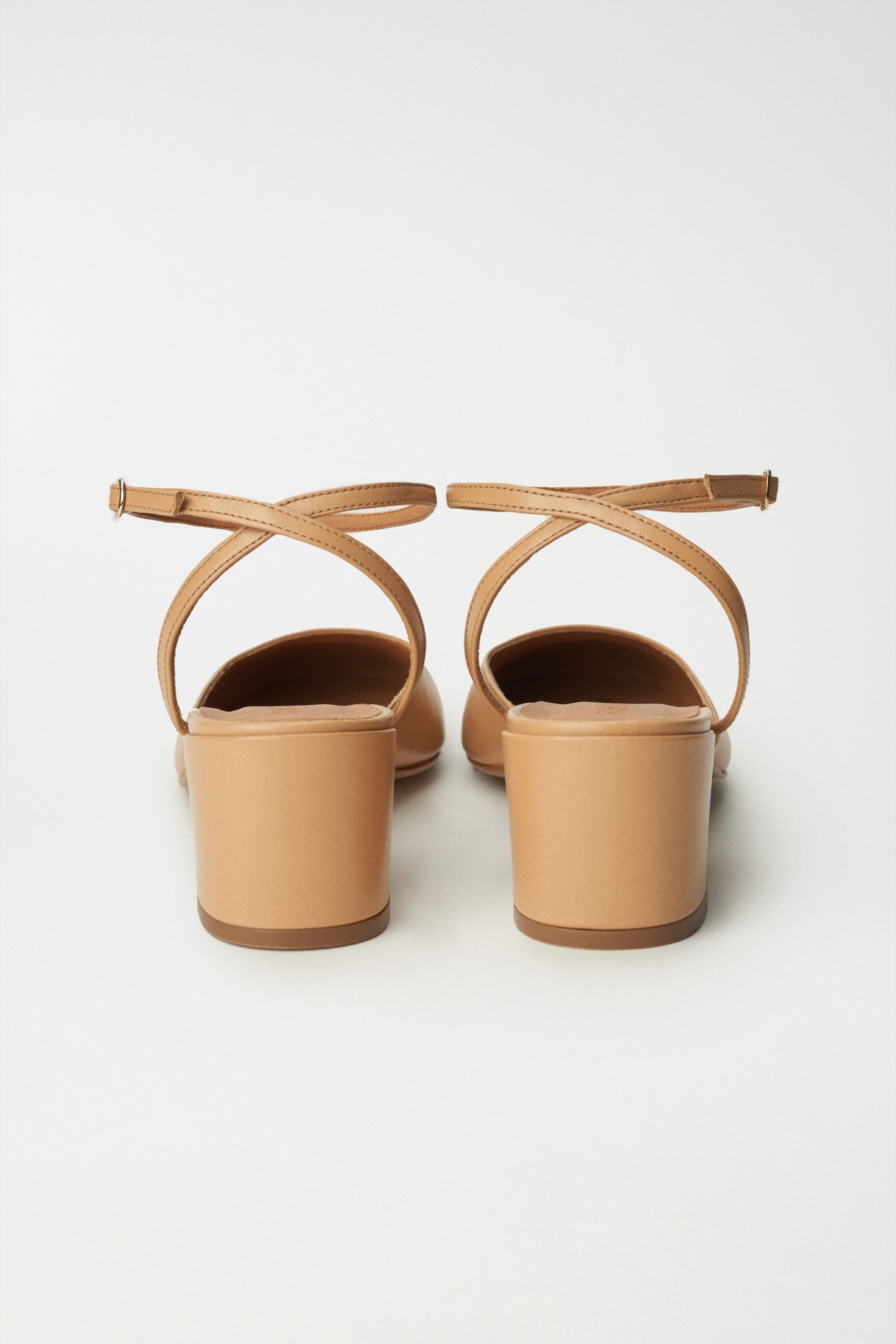 LEATHER BLOCK-HEEL SHOE, LIGHT BEIGE