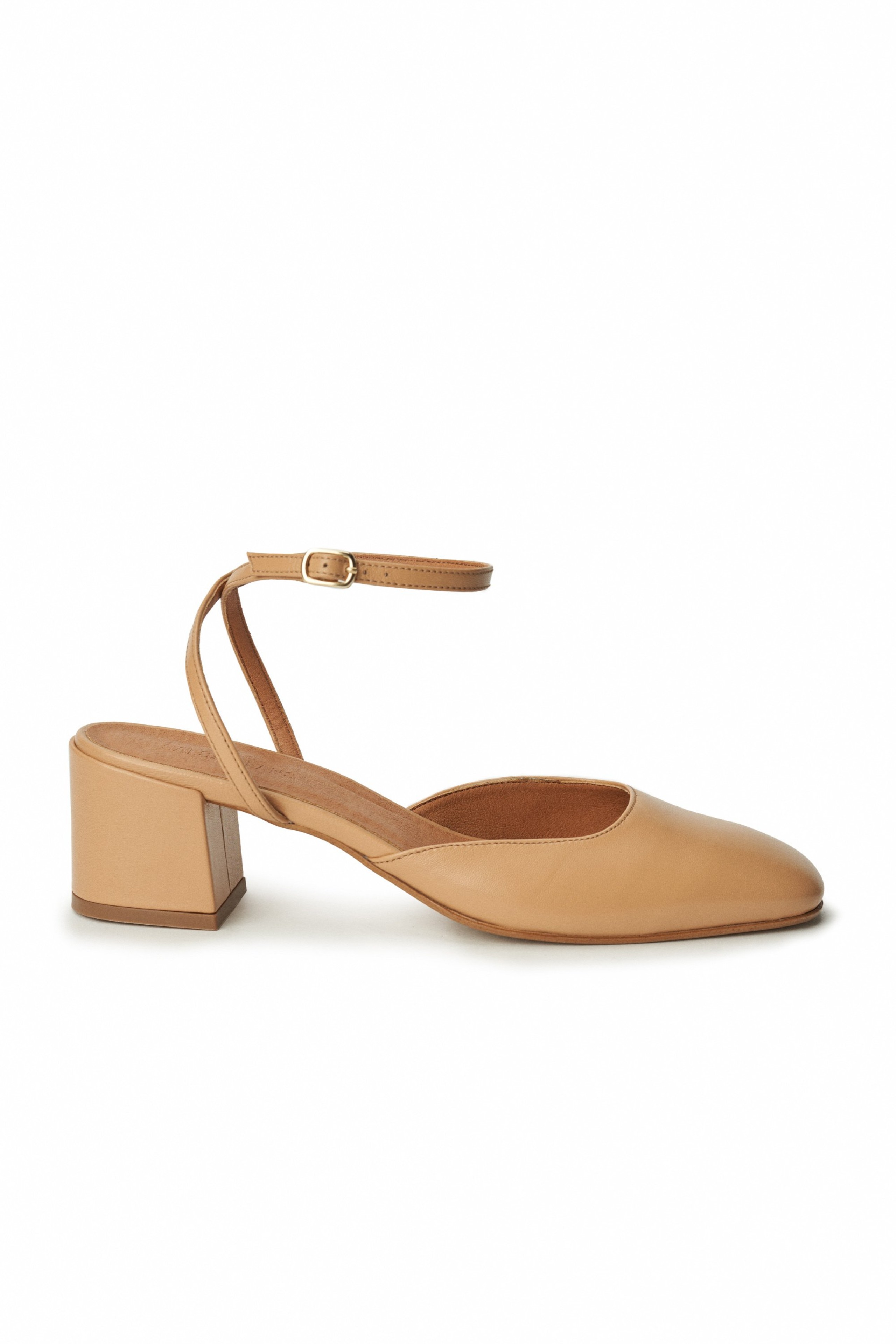 LEATHER BLOCK-HEEL SHOE, LIGHT BEIGE