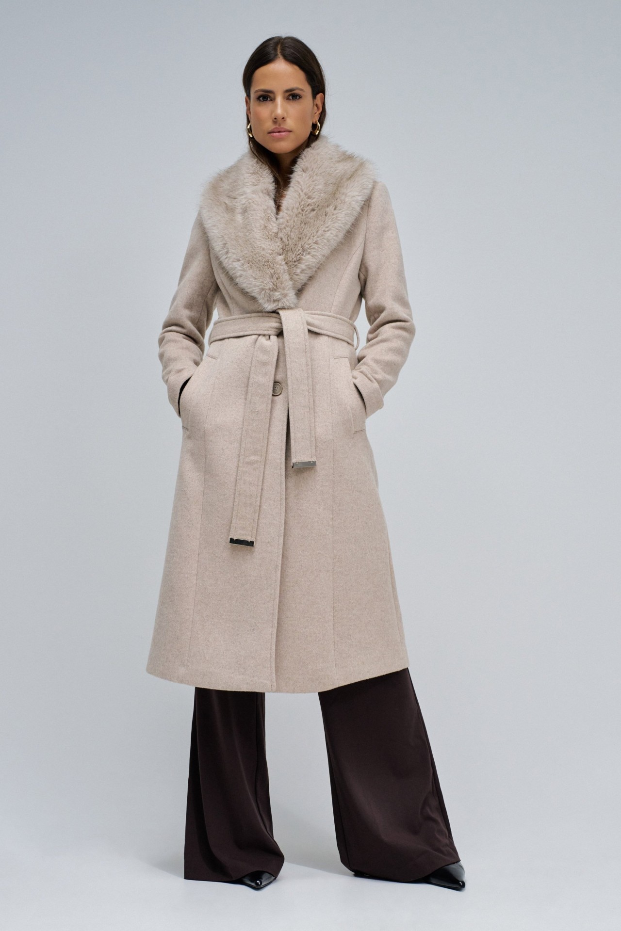 GRACE LONG WOOLLEN COAT WITH FUR