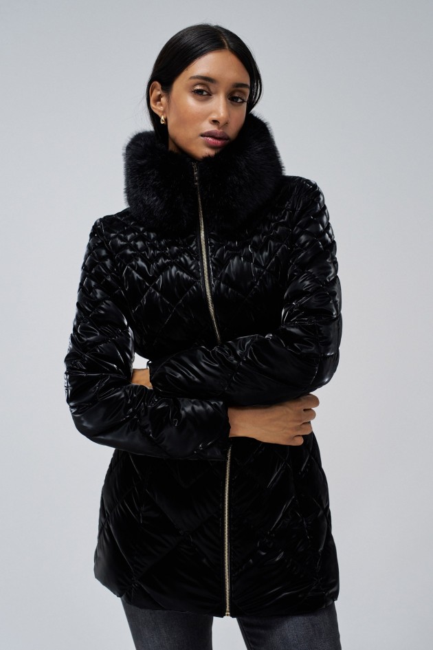VELVET EFFECT PUFFER COAT