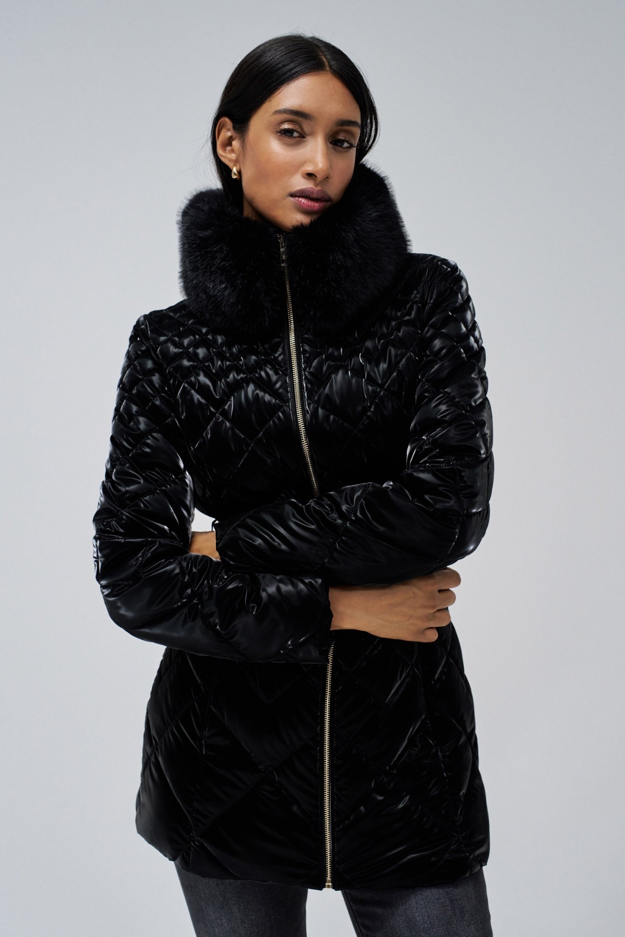 VELVET EFFECT PUFFER COAT