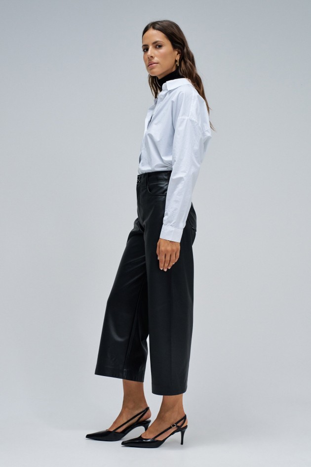 JEAN TRUE CROPPED WIDE EFFET CUIR