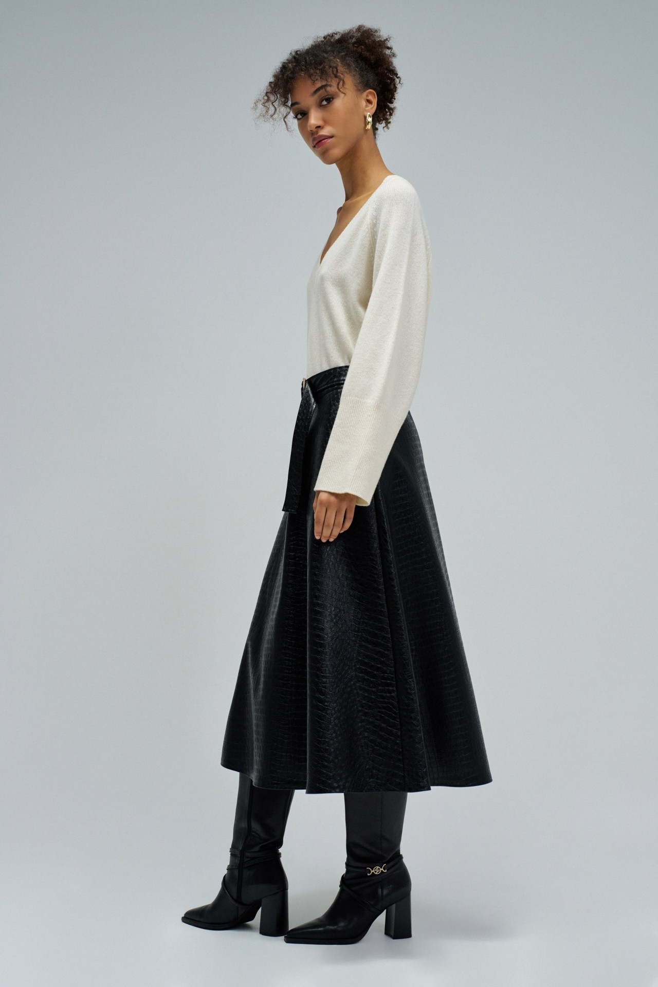 MIDI LEATHER EFFECT SKIRT WITH BELT