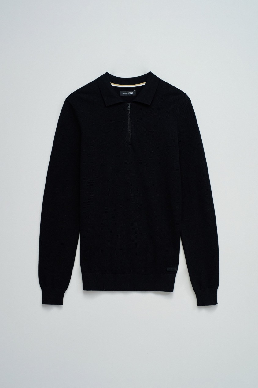 PULL À MAILLES AVEC DEMI-FERMETURE ÉCLAIR