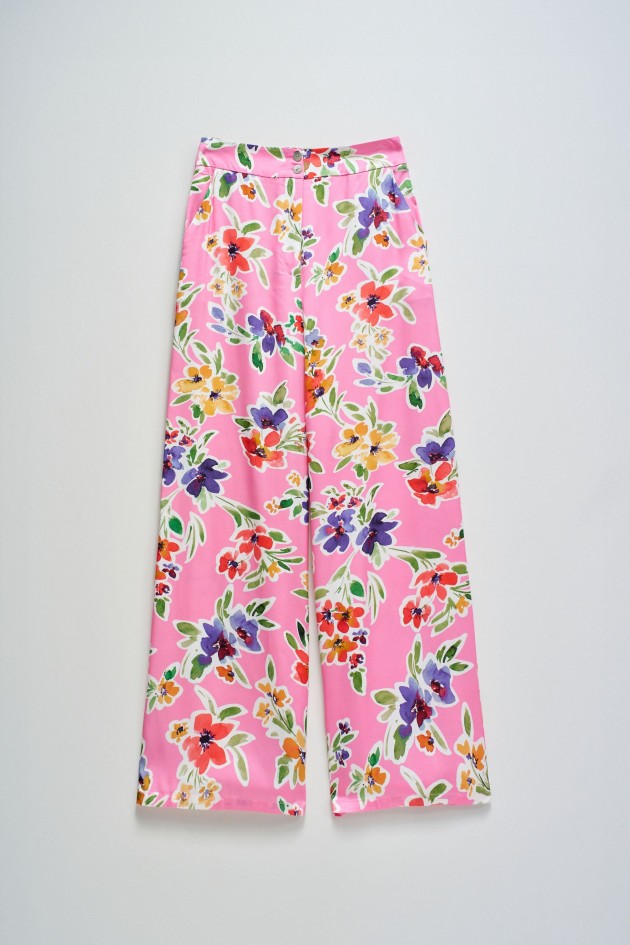 PANTALON DROIT EN TISSU FLORAL