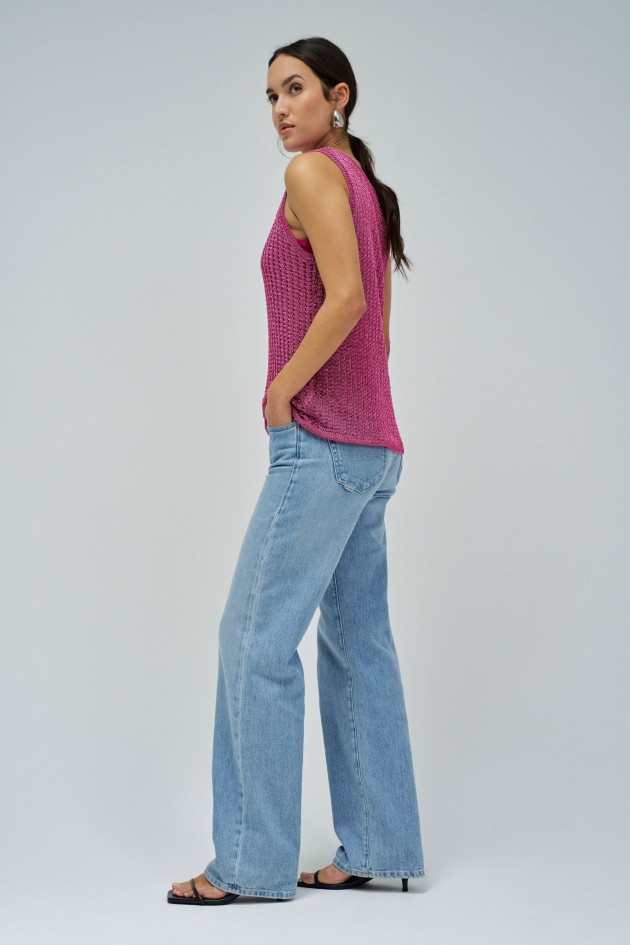 TOP IN GLÄNZENDEM NETZSTOFF