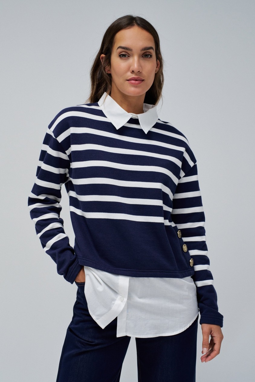 Pull Femme Salsa Noir Et Blanc Réf 118313 - 100% Coton - Neuf Avec étiquettes - Taille Régulière