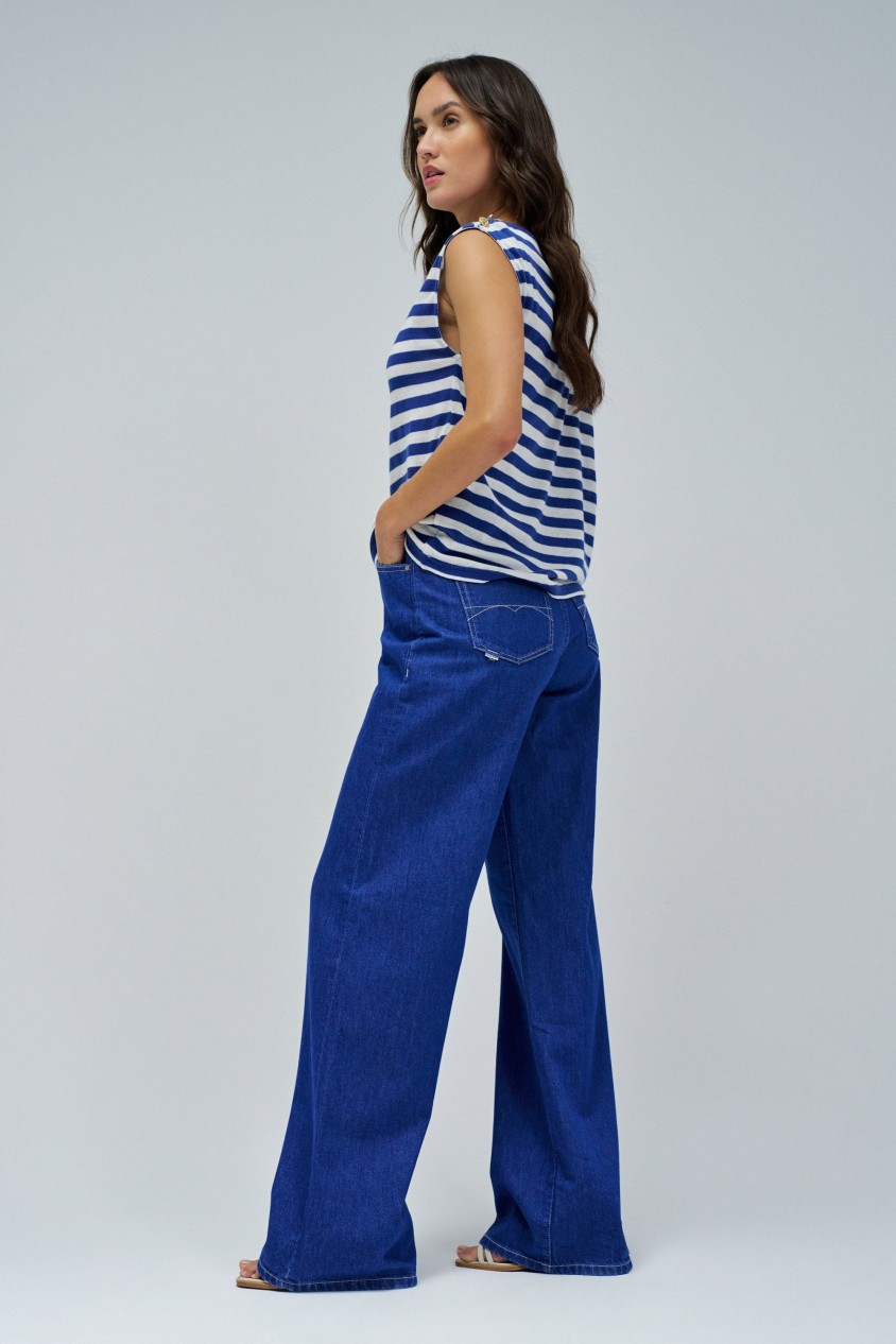 その他 salsation AsymmetricTank BlueDenim M BLUE ASYMMETRICAL TOP WITH STRIPS - SALSA JEANS