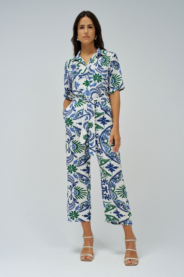 HEMDBLUSEN-OVERALL MIT BLUMENMUSTER