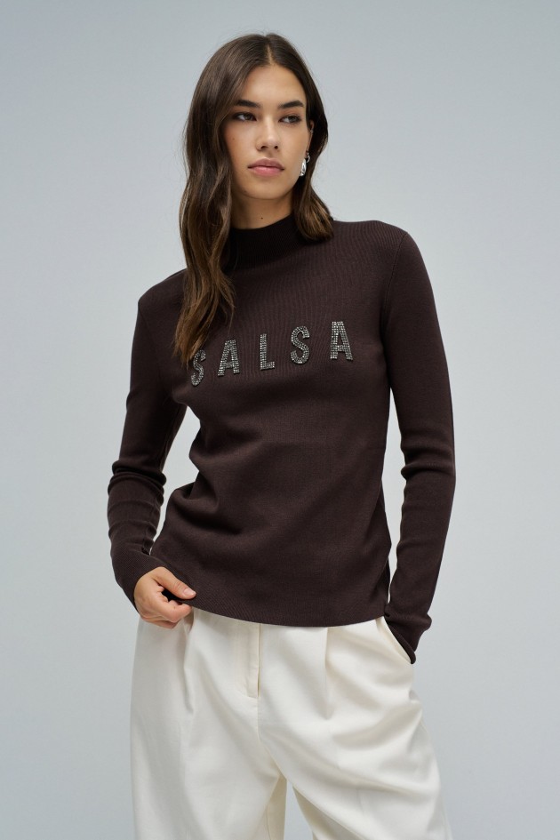 CAMISOLA DE MALHA CANELADA COM BRANDING