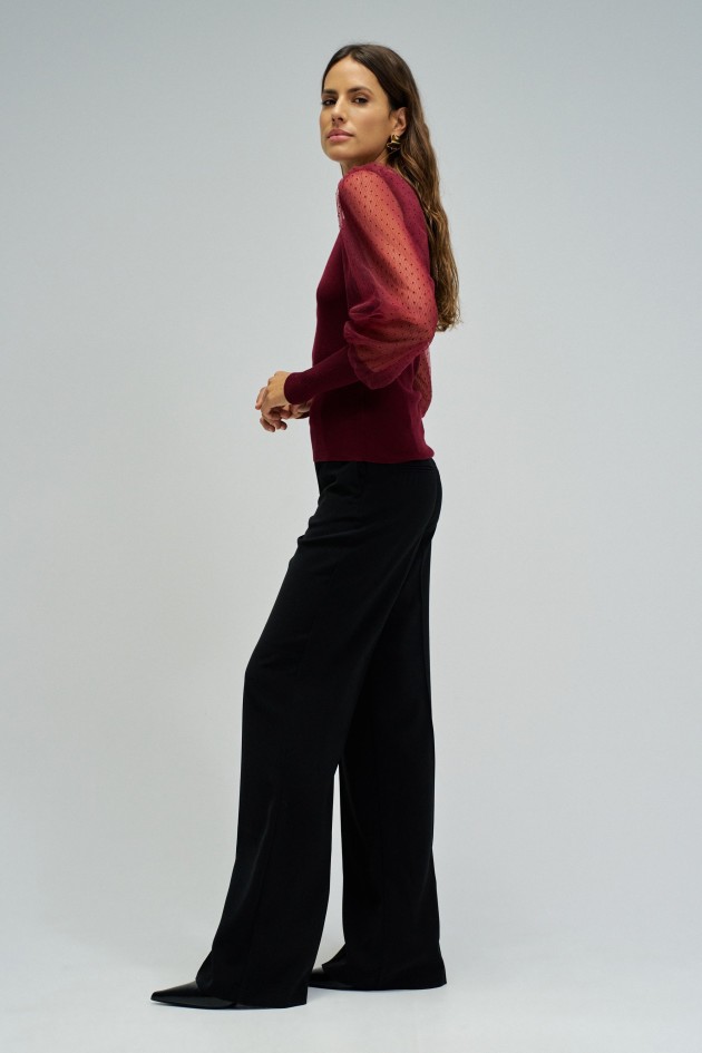 CAMISOLE EN MAILLE AVEC TULLE