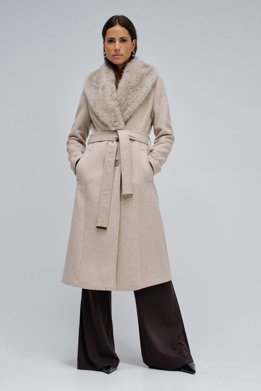 GRACE LONG WOOLLEN COAT WITH FUR