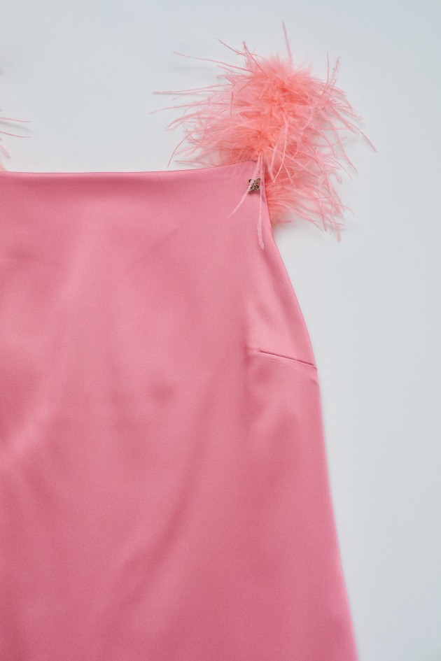 SATIN DRESS WITH FEATHERS