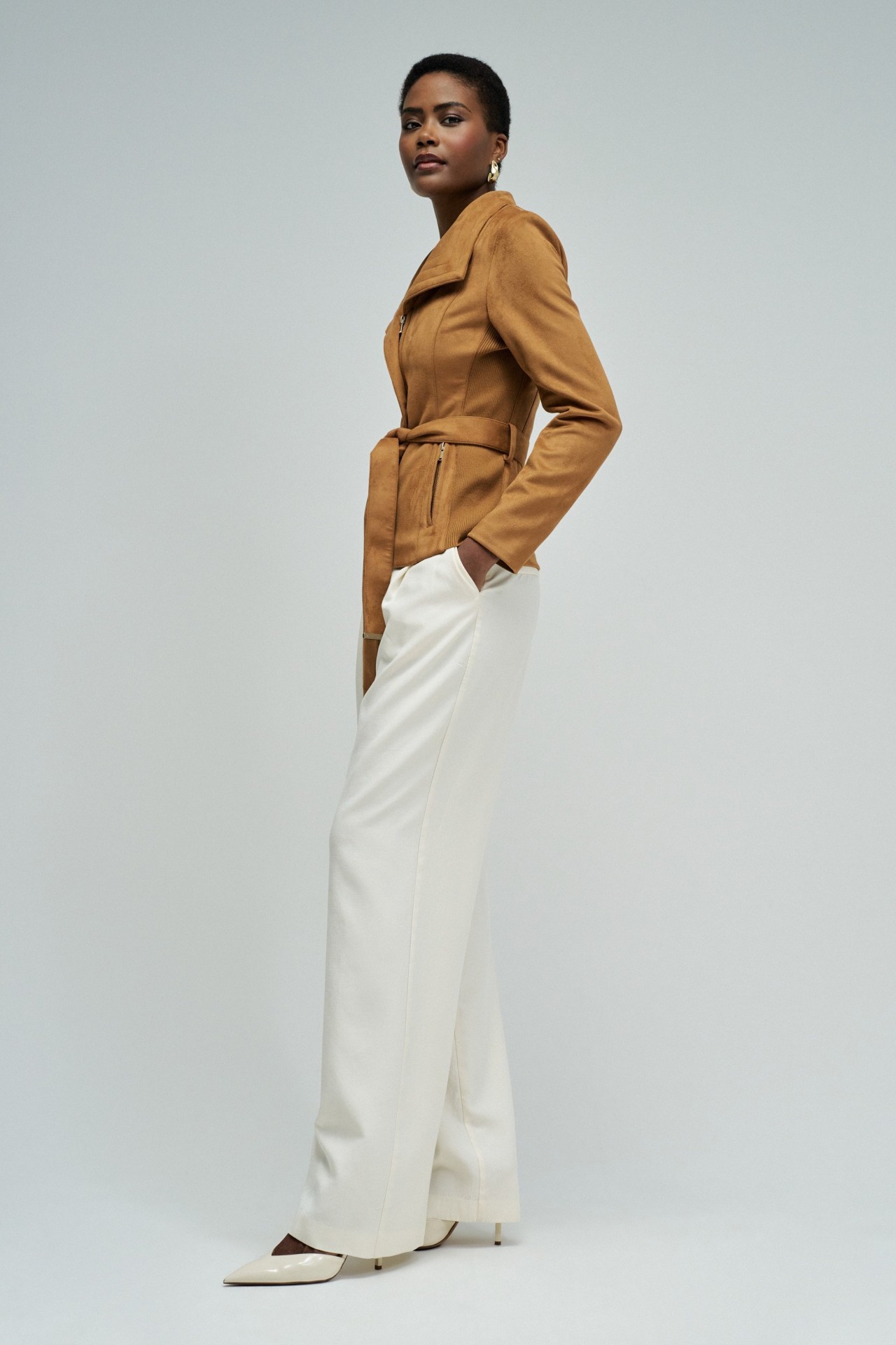 SUEDE COAT WITH BELT