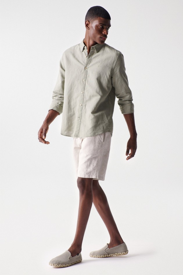 BLUSE MIT LEINENMISCHUNG